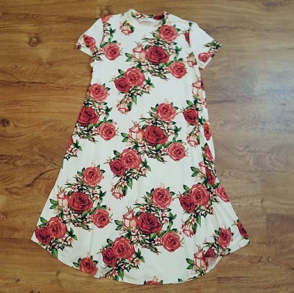 Ivory Rose Floral Swing Midi Dress - Picture 3 of 4